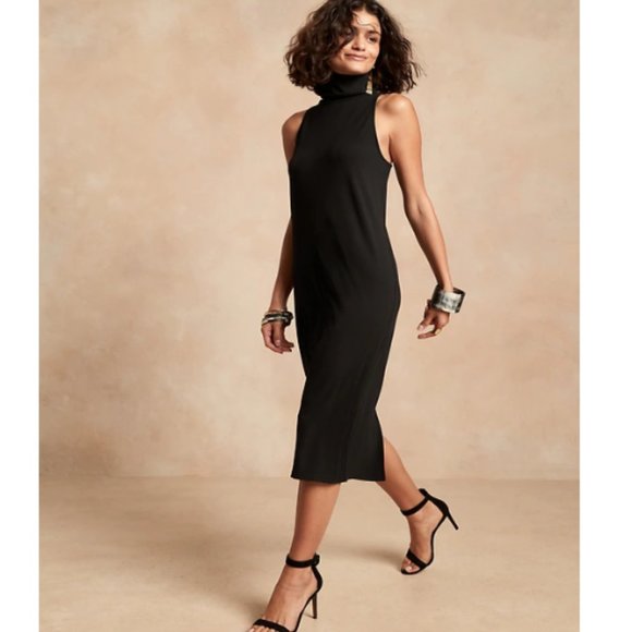 Banana Republic Dresses & Skirts - NWT Banana Republic Ribbed Mock-Neck Midi Dress SP 4/6 Black F173